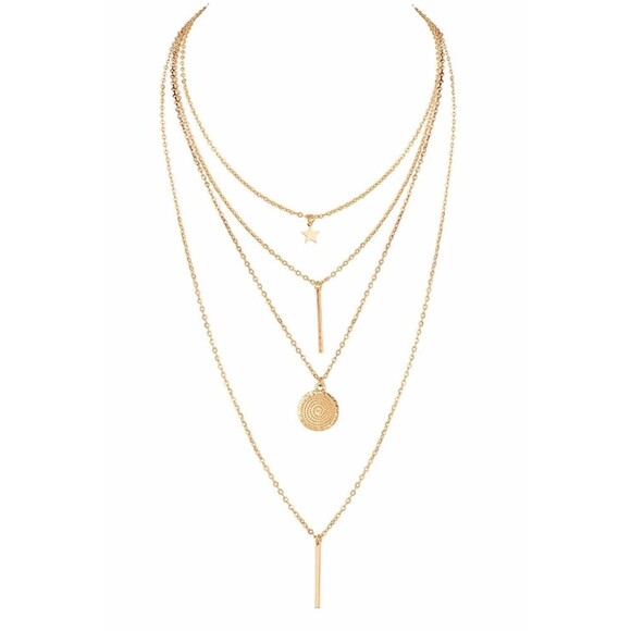 Women’s Fashion Gold Multi- Layered Star Pendant Necklace NWT - Picture 3 of 6